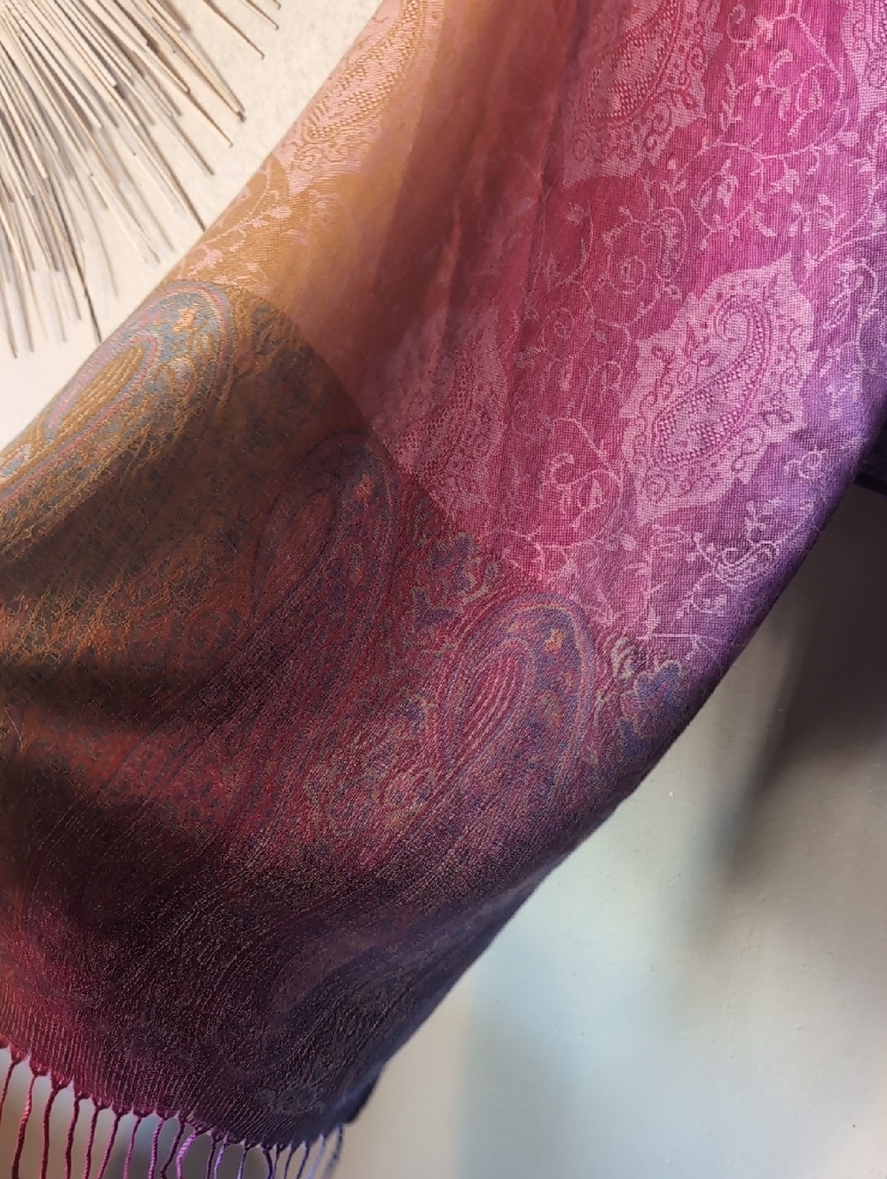 Multicolor Paisley Ombre Shawl Scarf - Pink, Purple & Blue - Picture 2 of 3